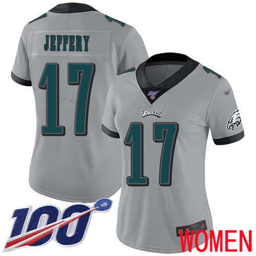 Women Philadelphia Eagles #17 Alshon Jeffery Limited Silver Inverted Legend NFL Jersey 100th Season Football